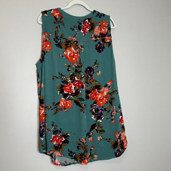 Market & Spruce Prat Sleeveless Green Floral Henley Blouse Rayon Size Large NWT - Picture 4 of 7
